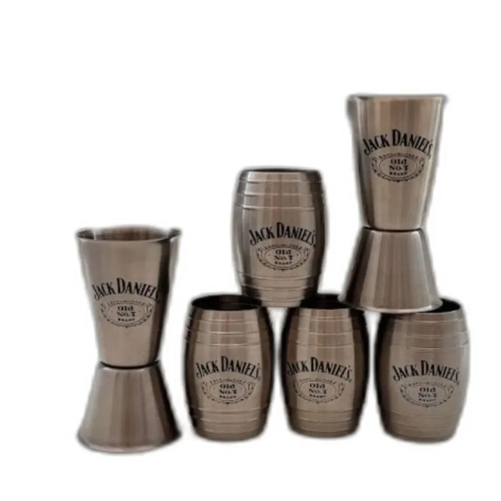 Jack Daniel's Old No 7 Stainless Steel Shot Glass Jigger Bar Set 6pc VTG 2007
